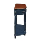 Hostack 52'' Retro Curved Wood Console Table with Open Shelf and 2 Drawers for Living Room and Hallway, Navy Blue and Brown Top