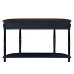 Hostack 52'' Retro Curved Wood Console Table with Open Shelf and 2 Drawers for Living Room and Hallway, Navy Blue and Brown Top