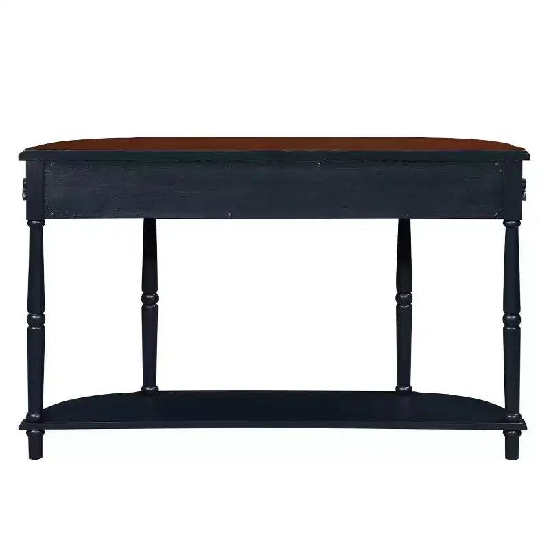 Hostack 52'' Retro Curved Wood Console Table with Open Shelf and 2 Drawers for Living Room and Hallway, Navy Blue and Brown Top