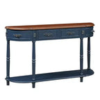 Hostack 52'' Retro Curved Wood Console Table with Open Shelf and 2 Drawers for Living Room and Hallway, Navy Blue and Brown Top