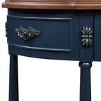 Hostack 52'' Retro Curved Wood Console Table with Open Shelf and 2 Drawers for Living Room and Hallway, Navy Blue and Brown Top