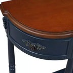 Hostack 52'' Retro Curved Wood Console Table with Open Shelf and 2 Drawers for Living Room and Hallway, Navy Blue and Brown Top