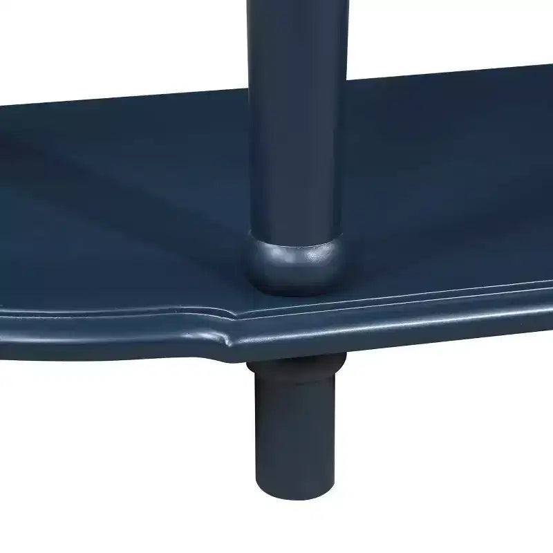 Hostack 52'' Retro Curved Wood Console Table with Open Shelf and 2 Drawers for Living Room and Hallway, Navy Blue and Brown Top
