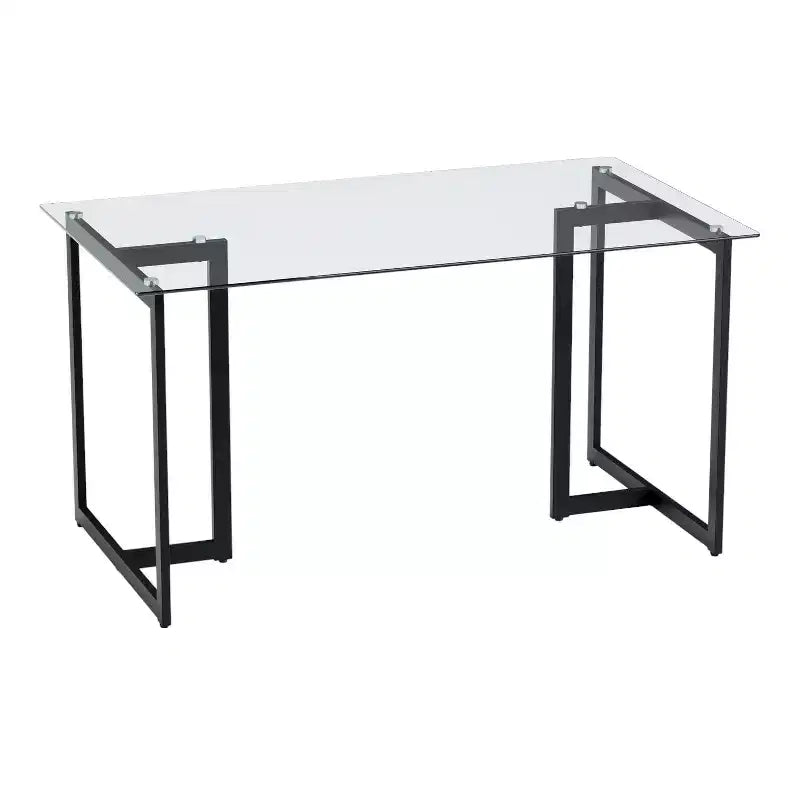 HomeRoots 55 Clear And Black Glass And Metal Dining Table