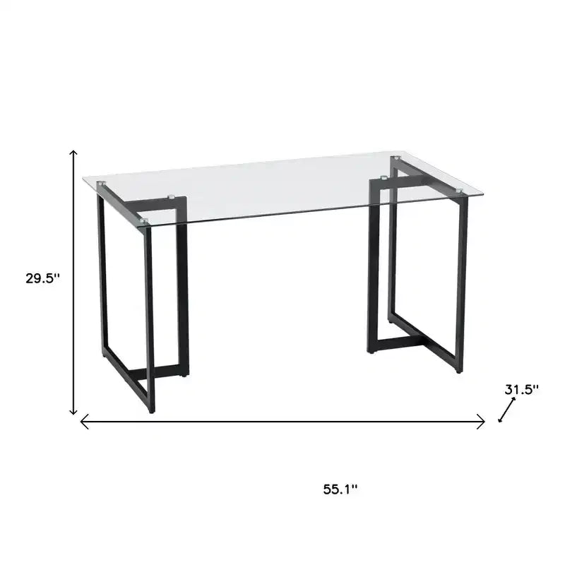 Table de salle à manger HomeRoots 55 en verre transparent et noir et métal