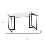 Table de salle à manger HomeRoots 55 en verre transparent et noir et métal