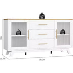 COZONY Buffet Moderne avec Portes en Verre Rainuré et 3 Tiroirs, Étagère Réglable, Console pour Salle à Manger ou Salon