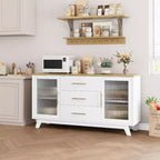 COZONY Buffet Moderne avec Portes en Verre Rainuré et 3 Tiroirs, Étagère Réglable, Console pour Salle à Manger ou Salon