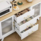 COZONY Buffet Moderne avec Portes en Verre Rainuré et 3 Tiroirs, Étagère Réglable, Console pour Salle à Manger ou Salon