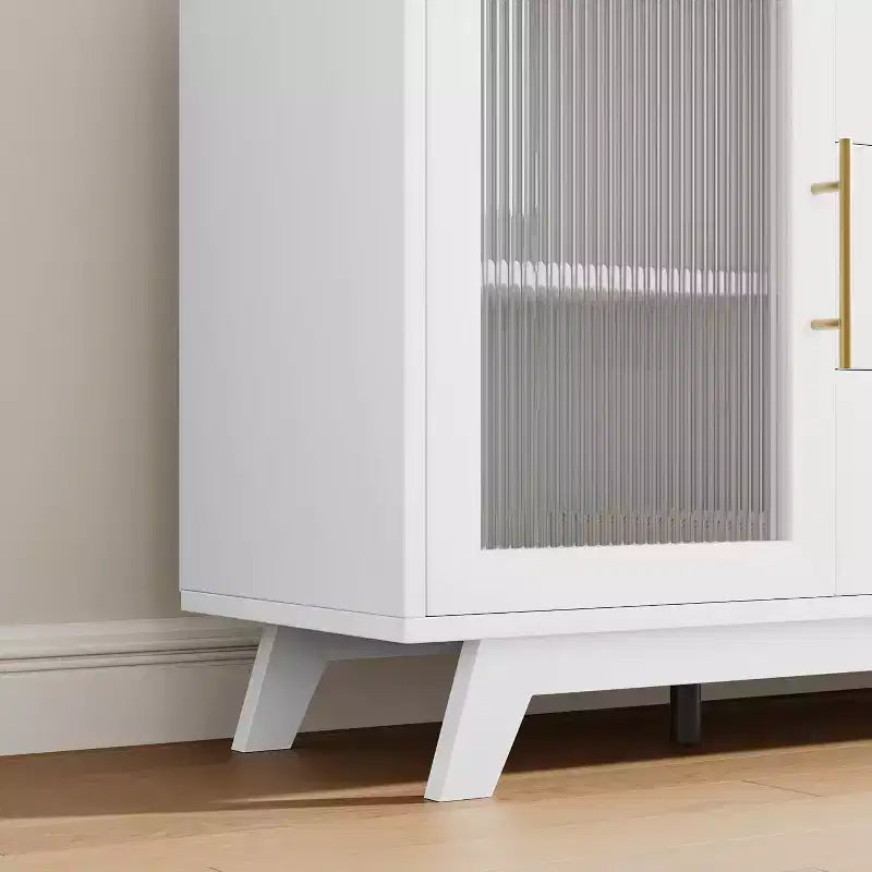 COZONY Buffet Moderne avec Portes en Verre Rainuré et 3 Tiroirs, Étagère Réglable, Console pour Salle à Manger ou Salon