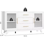 COZONY Buffet Moderne avec Portes en Verre Rainuré et 3 Tiroirs, Étagère Réglable, Console pour Salle à Manger ou Salon