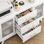 COZONY Buffet Moderne avec Portes en Verre Rainuré et 3 Tiroirs, Étagère Réglable, Console pour Salle à Manger ou Salon