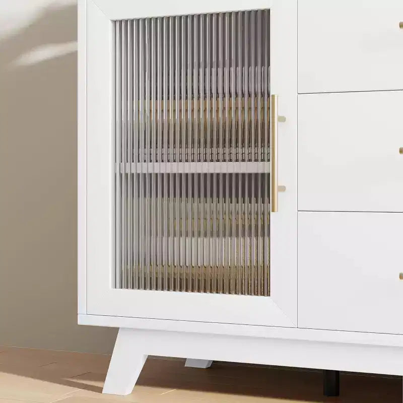 COZONY Buffet Moderne avec Portes en Verre Rainuré et 3 Tiroirs, Étagère Réglable, Console pour Salle à Manger ou Salon