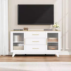 COZONY Buffet Moderne avec Portes en Verre Rainuré et 3 Tiroirs, Étagère Réglable, Console pour Salle à Manger ou Salon