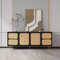 Acekool Sideboard Buffet Cabinet with Rattan Doors, Console Table Storage for Kitchen, Dining, Living Room, Hallway, Black