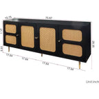 Acekool Sideboard Buffet Cabinet with Rattan Doors, Console Table Storage for Kitchen, Dining, Living Room, Hallway, Black