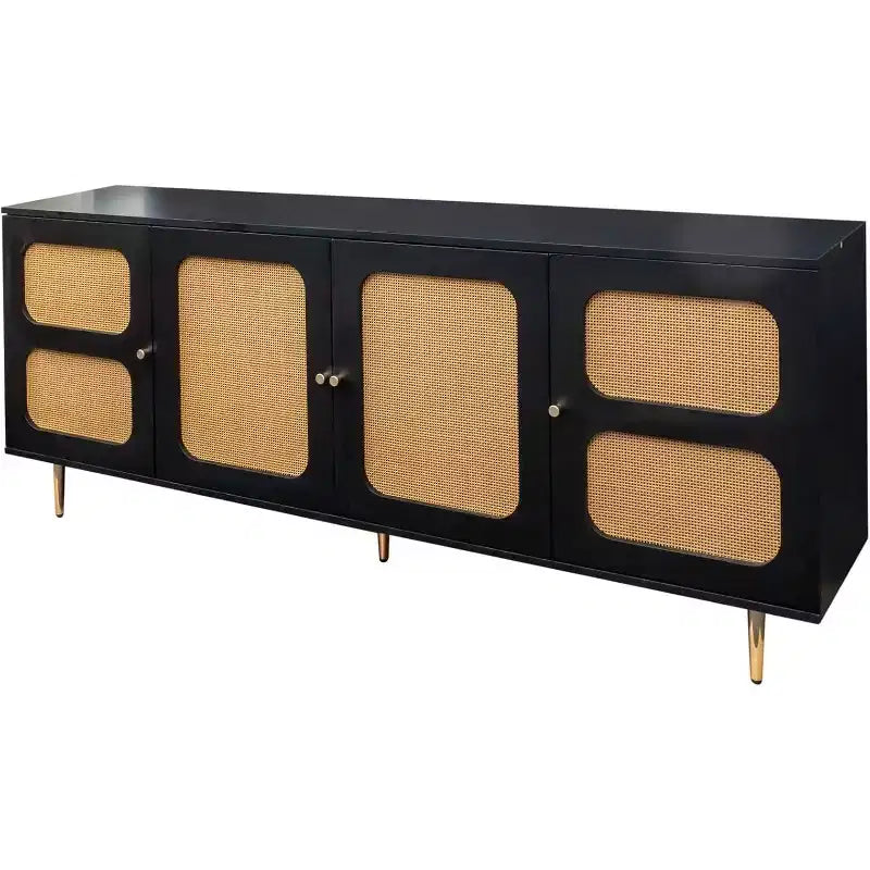 Acekool Sideboard Buffet Cabinet with Rattan Doors, Console Table Storage for Kitchen, Dining, Living Room, Hallway, Black