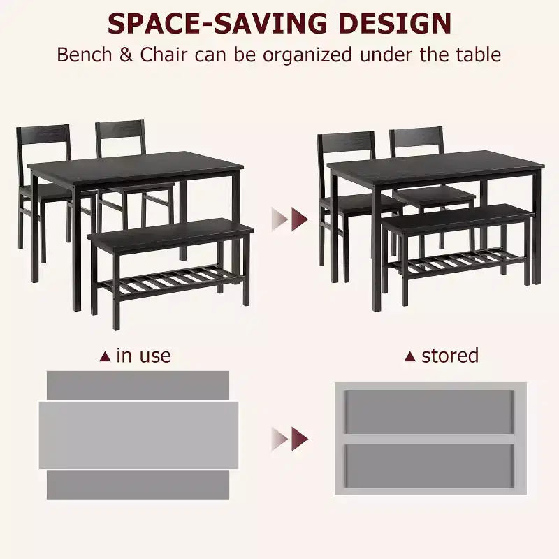Dining Table Set for 4, with 1 Bench and 2 Chair