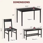 Dining Table Set for 4, with 1 Bench and 2 Chair