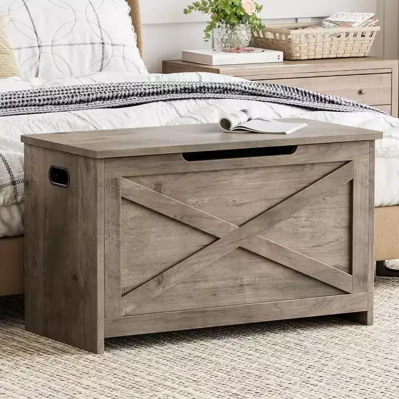 Acekool 47 Storage Chest Bench with Safety Hinge, Large Wooden Toy Box Organizer for Bedroom or Entryway