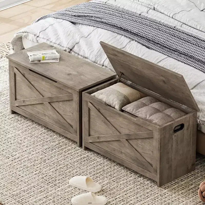 Acekool 47 Storage Chest Bench with Safety Hinge, Large Wooden Toy Box Organizer for Bedroom or Entryway