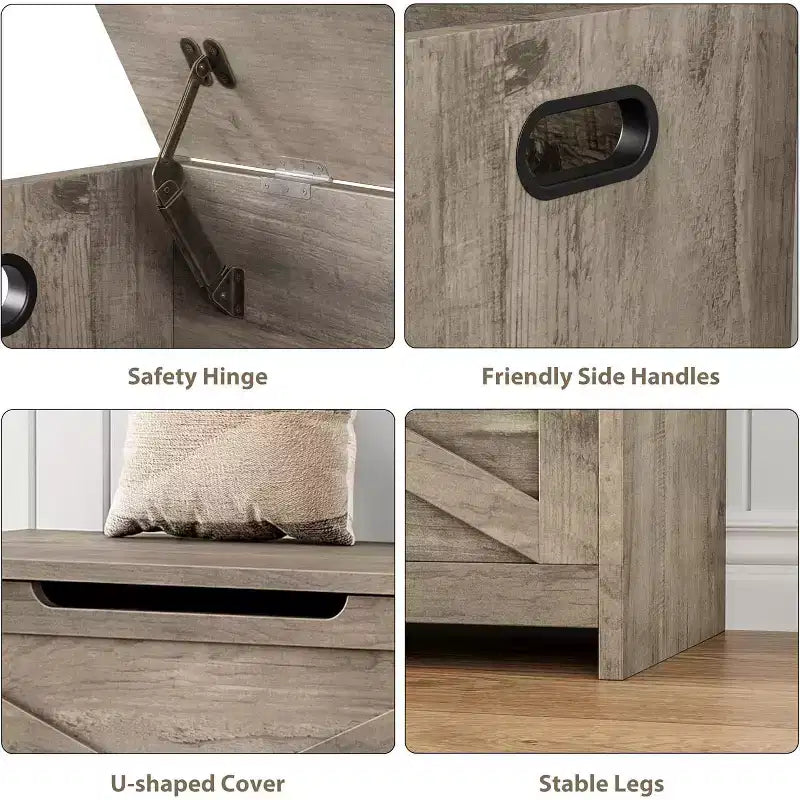 Acekool 47 Storage Chest Bench with Safety Hinge, Large Wooden Toy Box Organizer for Bedroom or Entryway