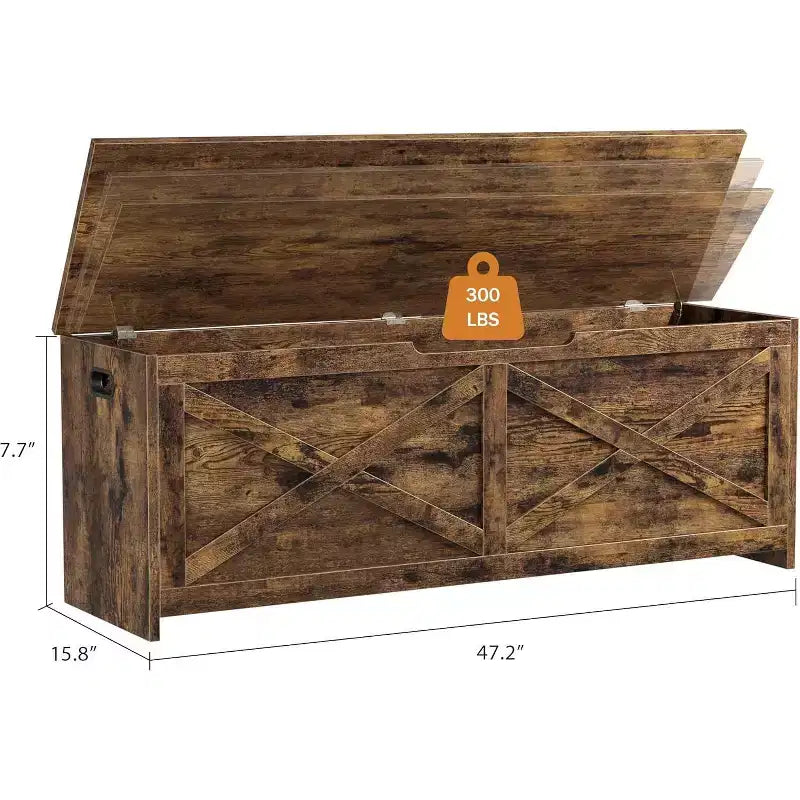 Acekool 47 Storage Chest Bench with Safety Hinge, Large Wooden Toy Box Organizer for Bedroom or Entryway