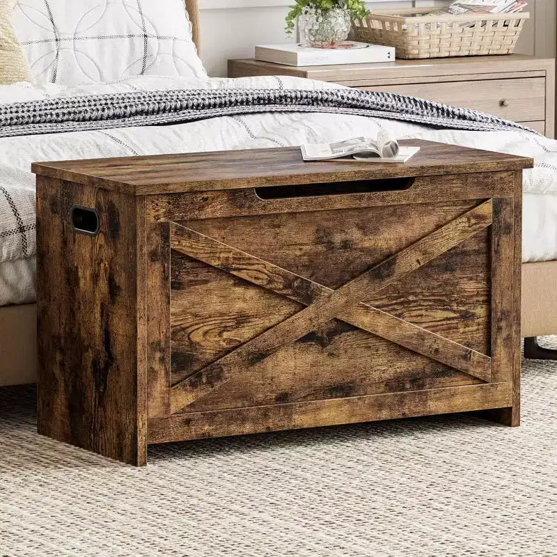 Acekool 47 Storage Chest Bench with Safety Hinge, Large Wooden Toy Box Organizer for Bedroom or Entryway