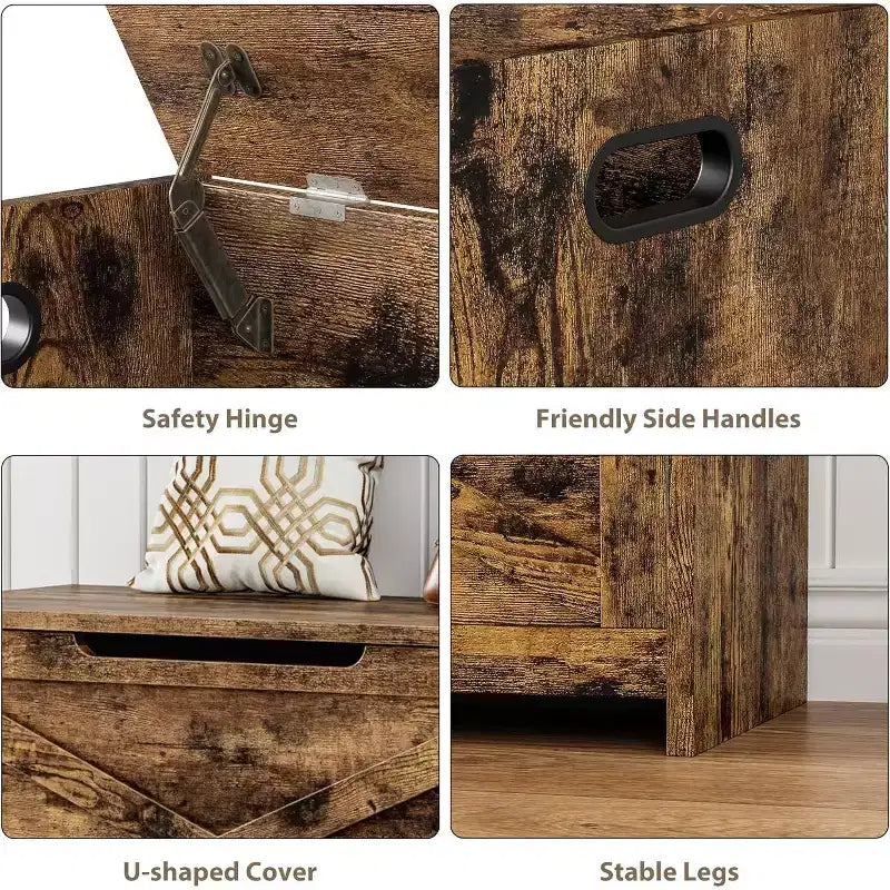Acekool 47 Storage Chest Bench with Safety Hinge, Large Wooden Toy Box Organizer for Bedroom or Entryway