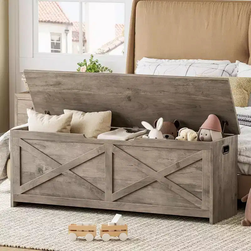 Acekool 47 Storage Chest Bench with Safety Hinge, Large Wooden Toy Box Organizer for Bedroom or Entryway