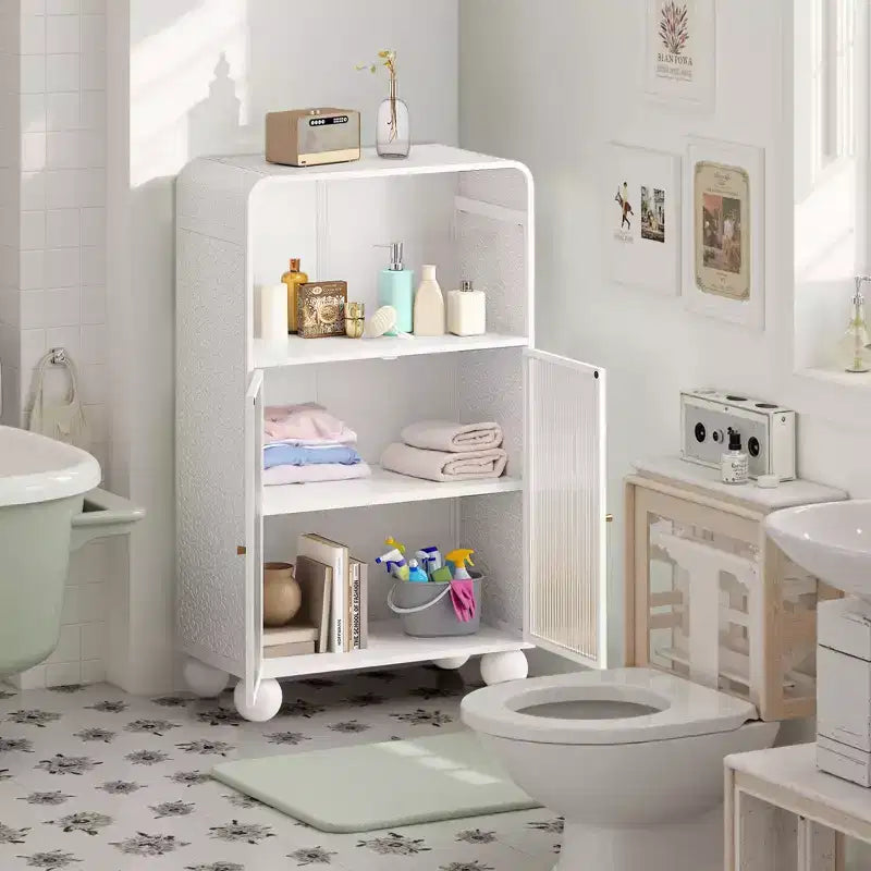 Meuble de rangement de salle de bain Okak 45.2 avec porte en verre trempé, meuble de rangement autonome avec 2 portes et 1 étagère ouverte pour cuisine et salle de bain