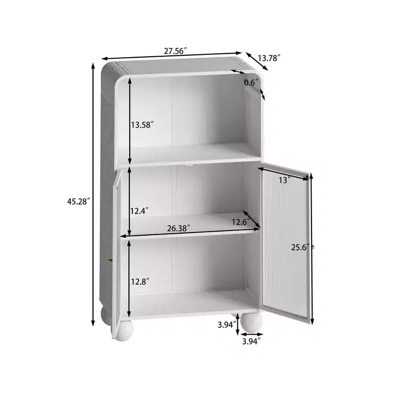 Meuble de rangement de salle de bain Okak 45.2 avec porte en verre trempé, meuble de rangement autonome avec 2 portes et 1 étagère ouverte pour cuisine et salle de bain