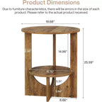 Table d'appoint ronde à 2 niveaux Lantine avec rangement, pour salon, chambre et petits espaces, table de chevet étroite moderne, montage facile, marron