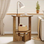 Table d'appoint ronde à 2 niveaux Lantine avec rangement, pour salon, chambre et petits espaces, table de chevet étroite moderne, montage facile, marron