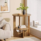 Table d'appoint ronde à 2 niveaux Lantine avec rangement, pour salon, chambre et petits espaces, table de chevet étroite moderne, montage facile, marron