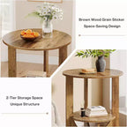 Table d'appoint ronde à 2 niveaux Lantine avec rangement, pour salon, chambre et petits espaces, table de chevet étroite moderne, montage facile, marron