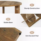 Table d'appoint ronde à 2 niveaux Lantine avec rangement, pour salon, chambre et petits espaces, table de chevet étroite moderne, montage facile, marron