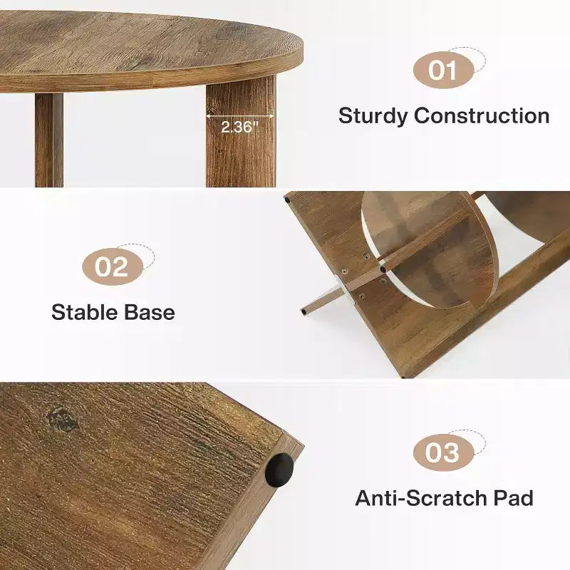 Table d'appoint ronde à 2 niveaux Lantine avec rangement, pour salon, chambre et petits espaces, table de chevet étroite moderne, montage facile, marron