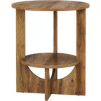 Table d'appoint ronde à 2 niveaux Lantine avec rangement, pour salon, chambre et petits espaces, table de chevet étroite moderne, montage facile, marron