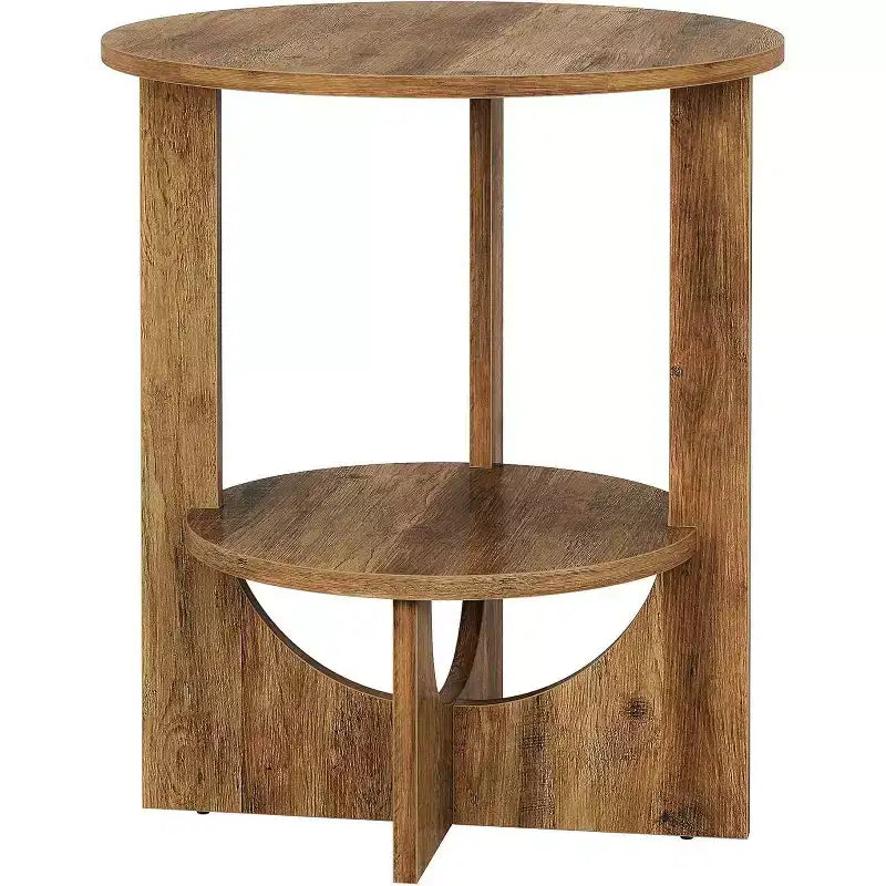 Table d'appoint ronde à 2 niveaux Lantine avec rangement, pour salon, chambre et petits espaces, table de chevet étroite moderne, montage facile, marron