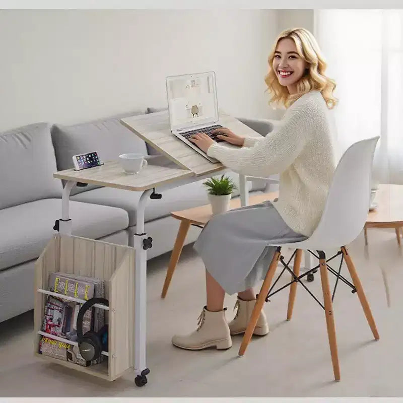 Table de lit roulante Acekool avec roulettes, hauteur et longueur réglables, chariot d'ordinateur portable mobile robuste et table à manger pour chambre, hôpital, maison, salon