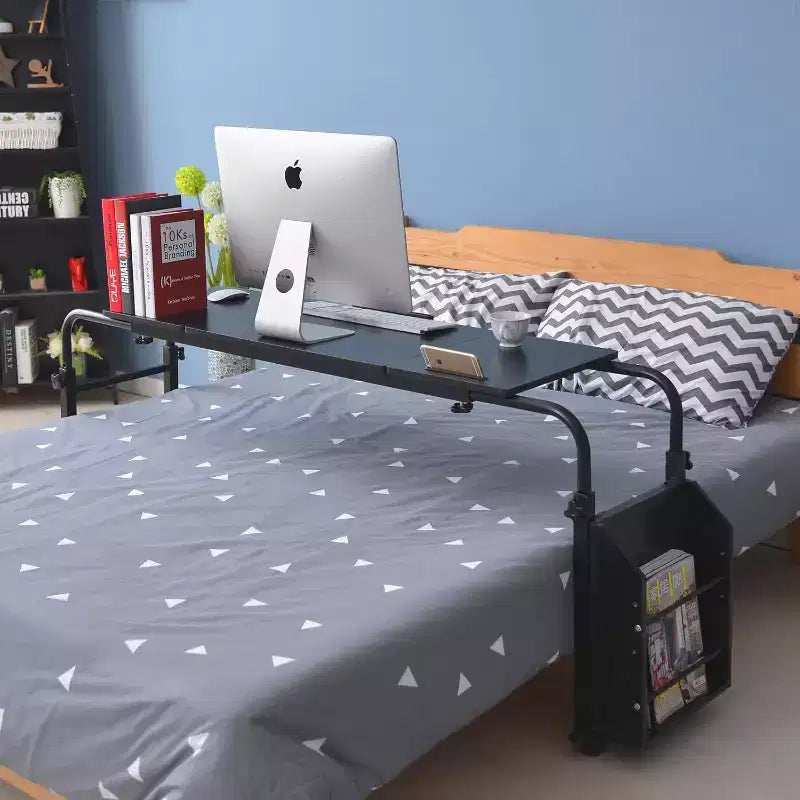 Table de lit roulante Acekool avec roulettes, hauteur et longueur réglables, chariot d'ordinateur portable mobile robuste et table à manger pour chambre, hôpital, maison, salon