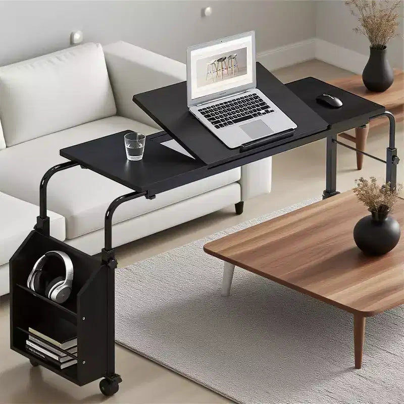 Table de lit roulante Acekool avec roulettes, hauteur et longueur réglables, chariot d'ordinateur portable mobile robuste et table à manger pour chambre, hôpital, maison, salon
