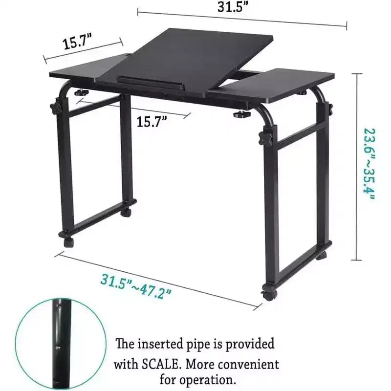 Table de lit roulante Acekool avec roulettes, hauteur et longueur réglables, chariot d'ordinateur portable mobile robuste et table à manger pour chambre, hôpital, maison, salon