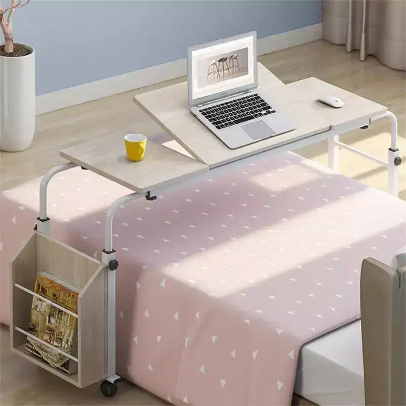 Table de lit roulante Acekool avec roulettes, hauteur et longueur réglables, chariot d'ordinateur portable mobile robuste et table à manger pour chambre, hôpital, maison, salon