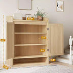 COZONY 5-Tier Rattan Shoe Cabinet Storage Organizer with 2 Doors Adjustable Wooden Entryway Hallway Closet Living Room Natural