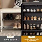 COZONY 5-Tier Rattan Shoe Cabinet Storage Organizer with 2 Doors Adjustable Wooden Entryway Hallway Closet Living Room Natural