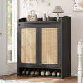 COZONY 5-Tier Rattan Shoe Cabinet Storage Organizer with 2 Doors Adjustable Wooden Entryway Hallway Closet Living Room Natural