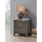 HomeStock Grey Nightstand 25x22x17 with Two Spacious Drawers, Compact Bedside Table for Bedroom Storage and Transitional Style Decor