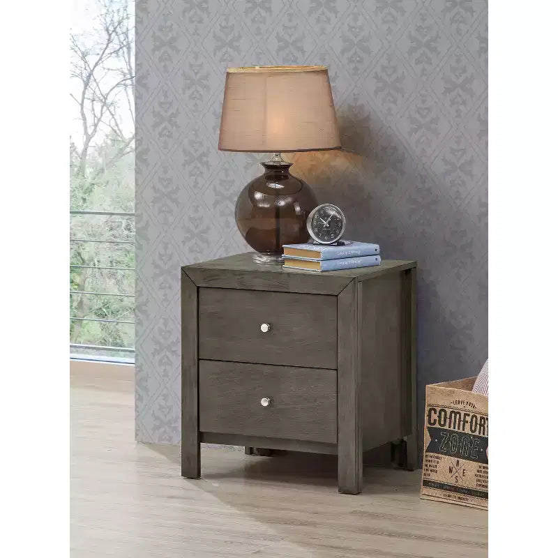 HomeStock Grey Nightstand 25x22x17 with Two Spacious Drawers, Compact Bedside Table for Bedroom Storage and Transitional Style Decor